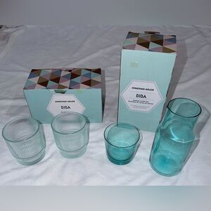 Bundle of Jonathan Adler Biba Aqua/Turquoise Carafe and Tumbler Set